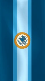 Cerulean banner crowned with golden eagle emblem in light.