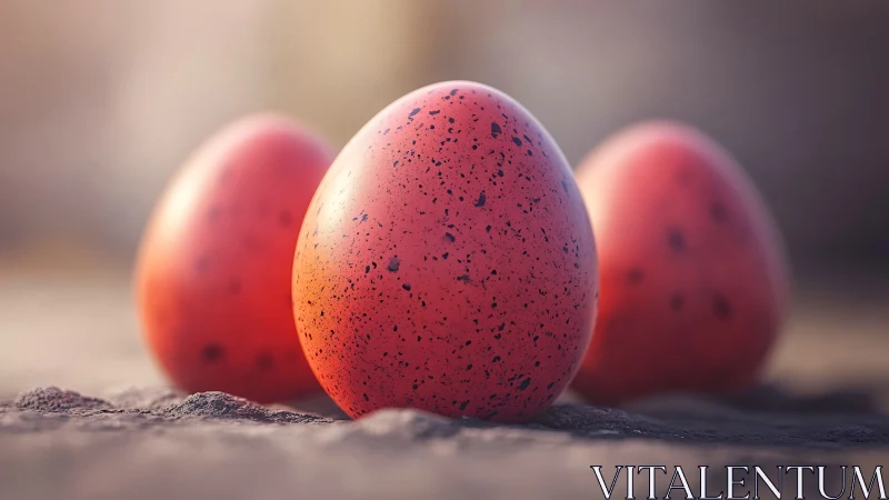 Three red speckled eggs in shallow depth of field setting.