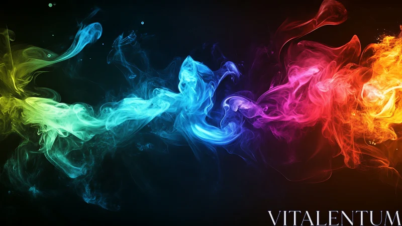 Colorful smoke waves blend across dark abstract background.