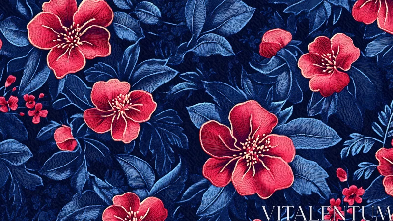 Vibrant Coral Blossoms Dance Across Rich Navy Blue