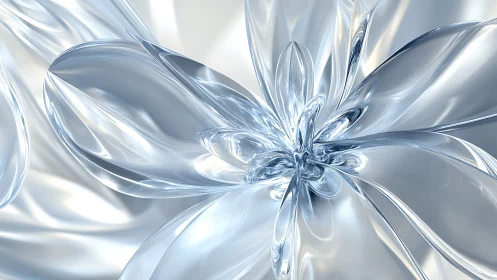 Chrome glass flower abstraction in cool metallic light.