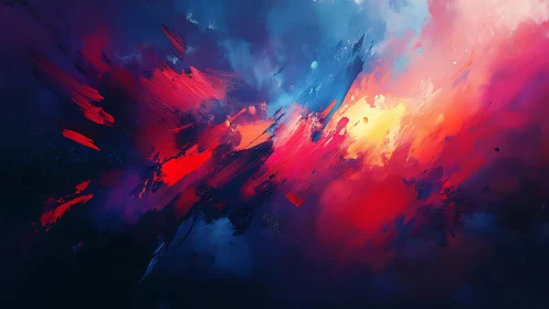 Vivid Abstract Brushstroke Explosion in Bold Colorful Palette.