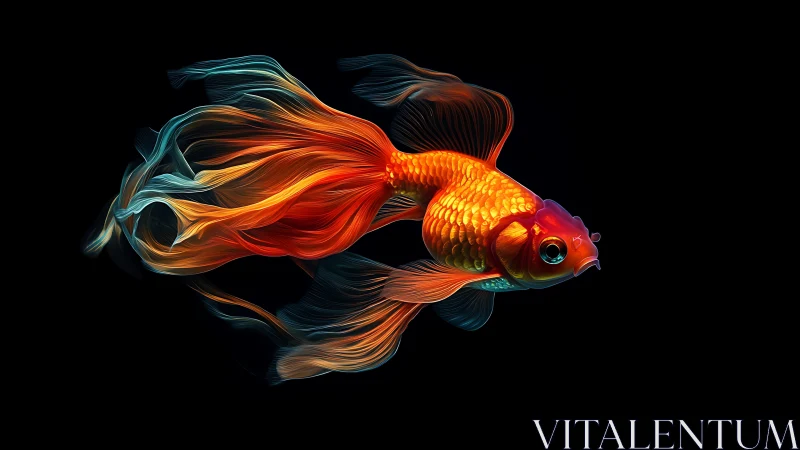 Luminous goldfish pirouettes like liquid fire in deep space