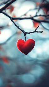 Scarlet Pulse Suspended: Love Hangs Bare on Winter Boughs.