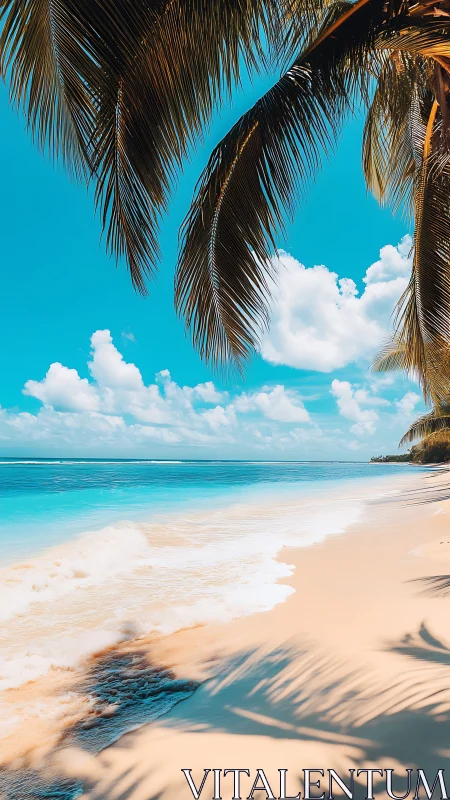 Tropical Beach Paradise with Palm Fronds Overhead