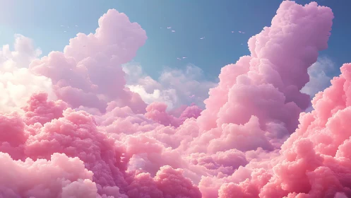 Volumetric pink cloudscape renders atmospheric depth and glow
