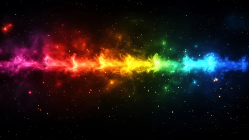 Cosmic rainbow stream drifting softly through deep space.