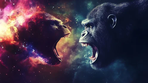 Two Apes Facing Off in Cosmic Energy Burst