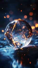 Crystal sphere holds molten fire over cold blue haze.
