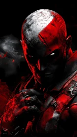 High-contrast cyber-noir vigilante portrait in red and black