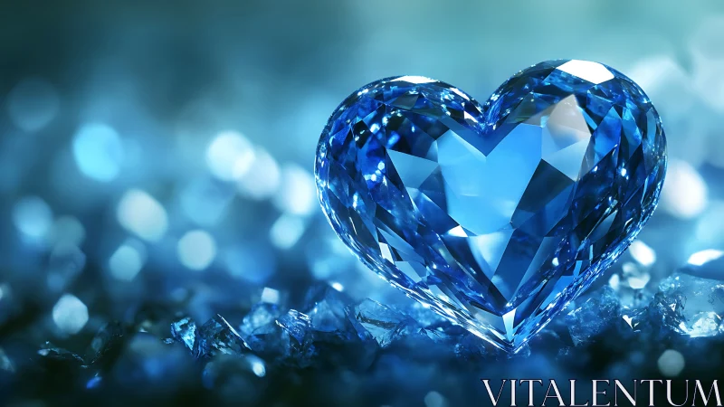 Crystalline Blue Diamond Heart with Radiant Faceted Geometry