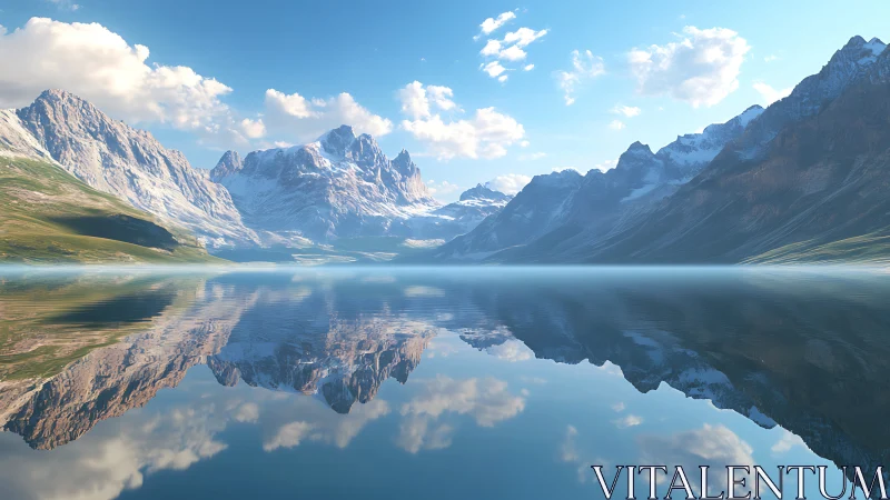 Mirror-symmetric alpine lakescape renders atmospheric depth