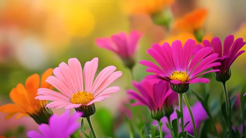 Gerbera Symphony: Rainbow Petals Dancing in Soft Focus Light.