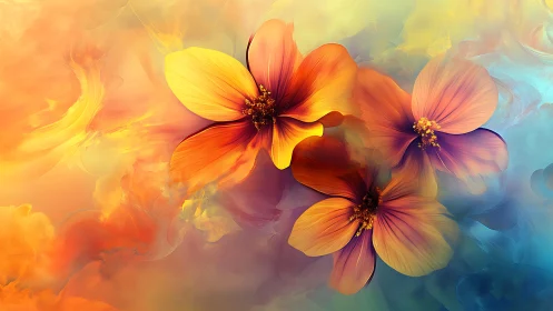 Cosmos in Bloom: Ethereal Flowers Dancing Through Liquid Light