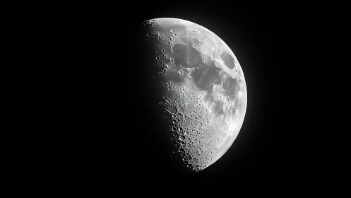Crisp lunar first quarter phase with high-relief craters.