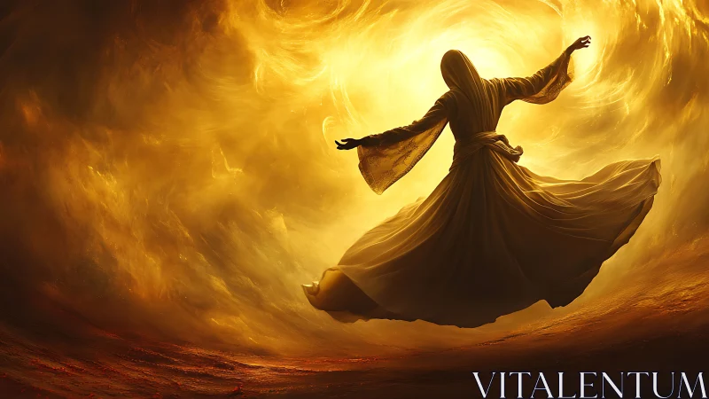 Veiled dancer swirling through a blazing celestial vortex.