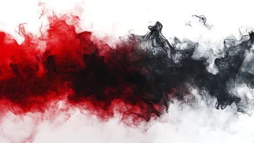 Crimson and black ink clouds swirling across white field.