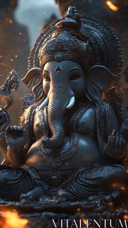 Emberlit Ganesha in molten dusk, blessing the quiet storm.