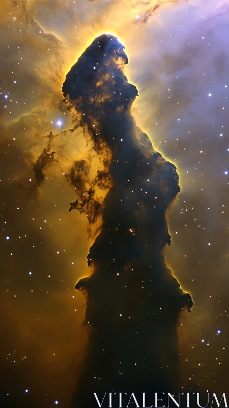 Cosmic pillar of glowing starlight and dreamy golden nebula.