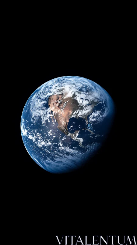 Earth viewed from space with North America in sunlight.