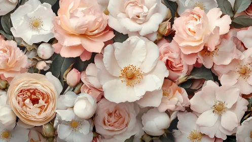 Romantic Garden Blooms in Soft Peachy and Cream Tones.