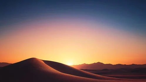 Soft sunrise unfolds over tranquil desert dunes in silence