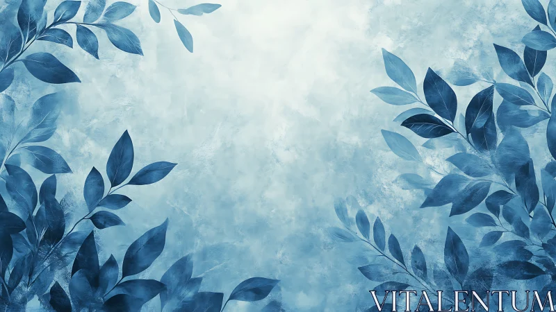 Monochromatic blue foliage border with textured painterly gradient