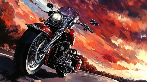 Sunset highway motorcycle ready for a bold open road ride.