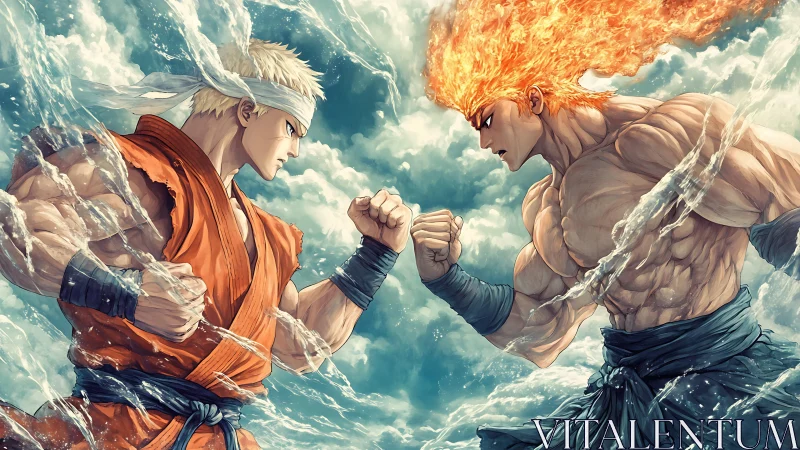 Elemental rivals freeze the sky in a storm-charged stare down