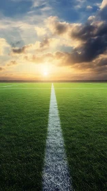 Sunlit sports field stretches toward a glowing horizon