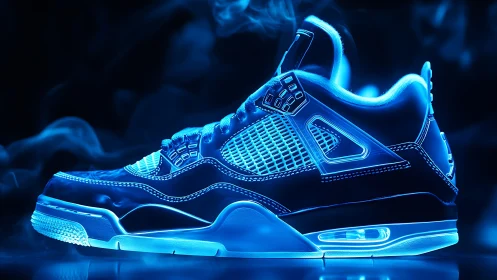 Sneaker profile render shows neon blue edge lighting details
