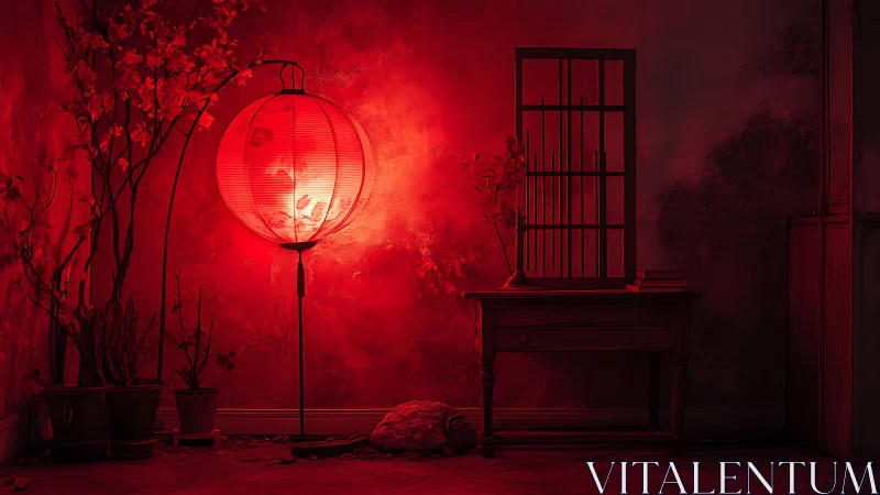 Lantern light quietly turns a worn corner into crimson theatre