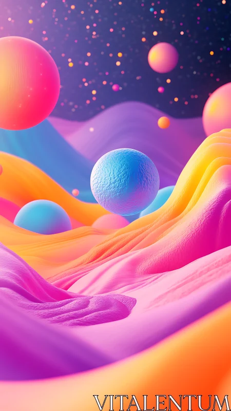 Neon dream spheres drifting across candy colored dunes.