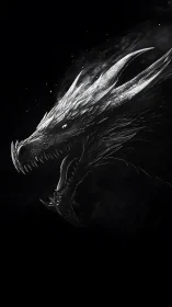 Midnight dragon wreathed in smoke and razor-bright menace.