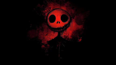 Red skeletal portrait rendered in grunge digital expressionism