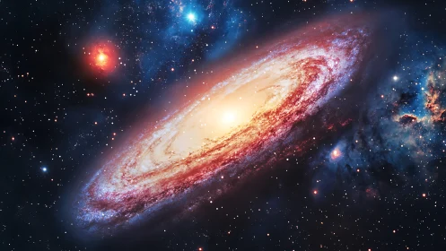 Spiral galaxy with bright core in colorful star field.