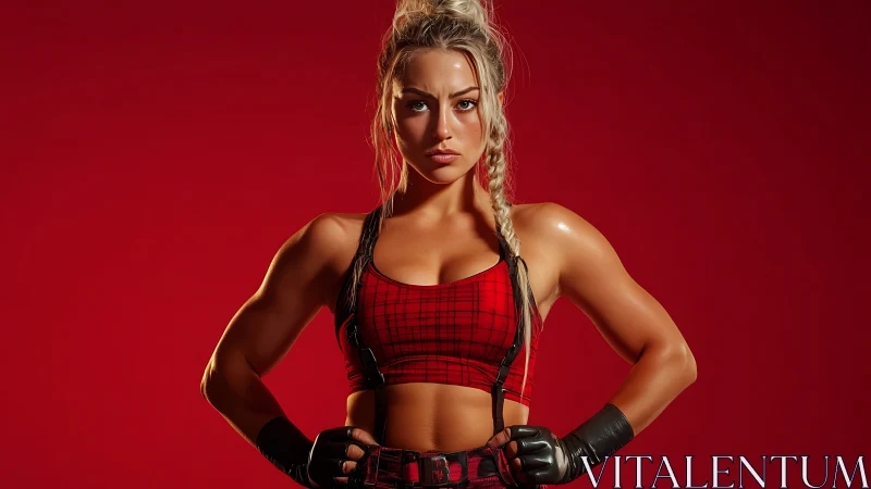 Crimson Warrior: Bold Athletic Portrait Against Scarlet Backdrop