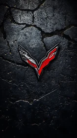 Photorealistic emblem on cracked asphalt with high contrast lighting.