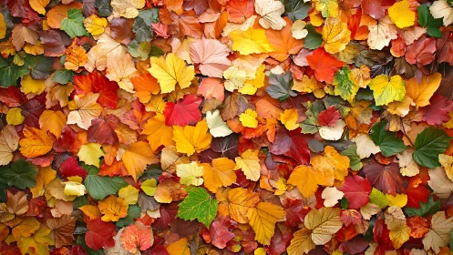 Color-saturated autumn leaves form dense overlapping carpet