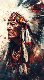 Elder in feathered warbonnet stands amid swirling pigment storm