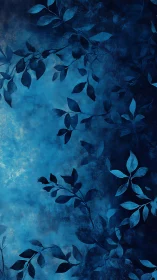 Textured indigo foliage panel with tonal botanical silhouettes.