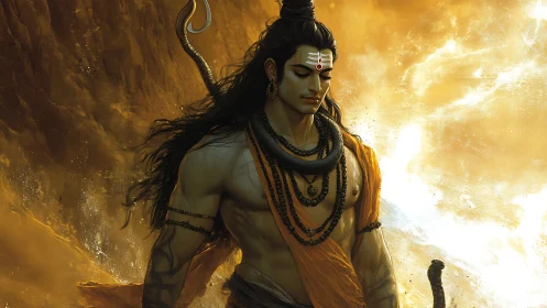 Divine warrior figure rendered with dramatic backlighting and haze