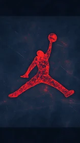 Red jumping silhouette brings bold energy to the court.