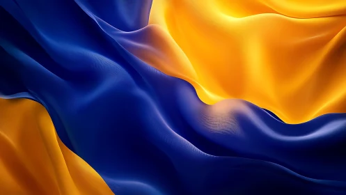 Flowing Blue and Yellow Fabric Waves in Abstract Digital Art.