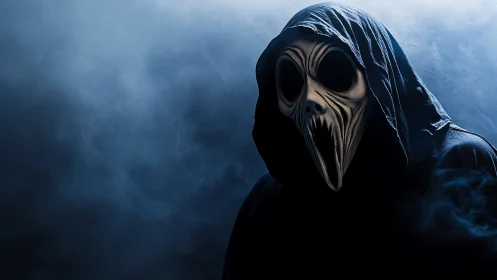 Cinematic hooded wraith portrait in dramatic low key lighting.