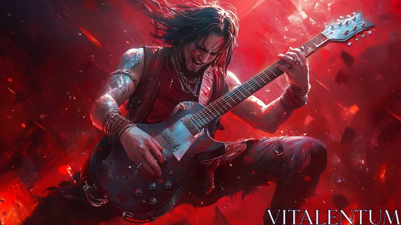 Electric guitarist captured in dynamic red cinematic lighting