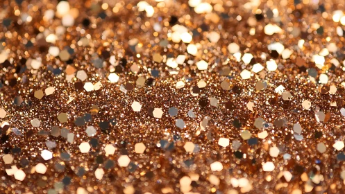 Copper glitter macro captures dense hexagonal sparkle field