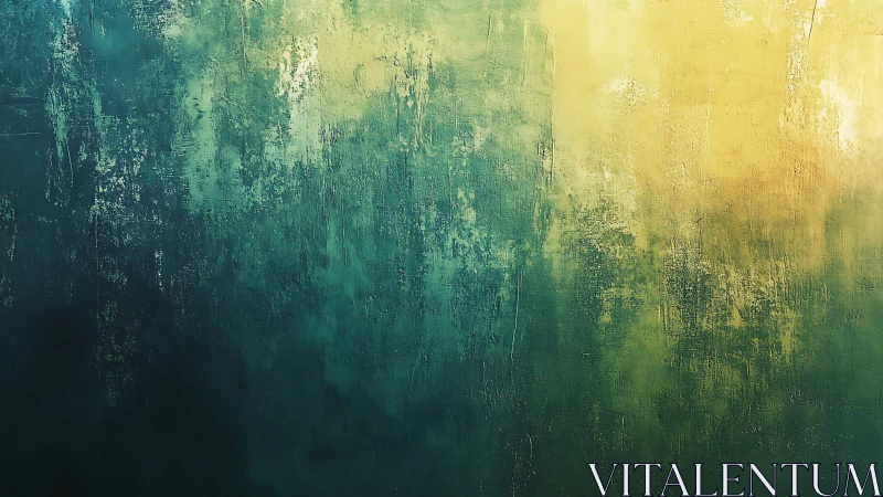 Textured teal to gold gradient abstract wall painting.