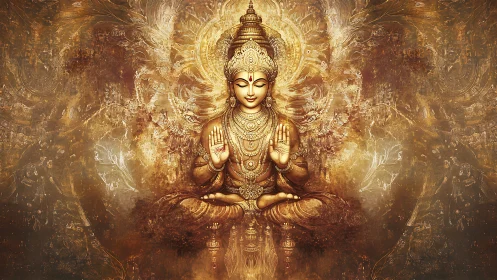 Golden celestial deity in radiant meditative stillness.