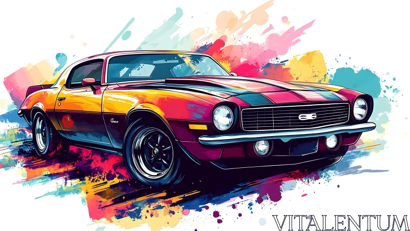 Color-splashed muscle car cruising through painted motion.